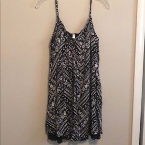 Black print dress with built in slip